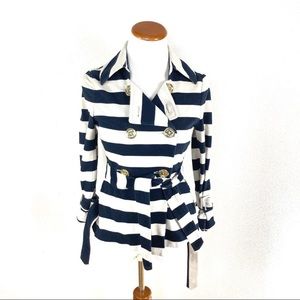 Kate Spade Step Out in Stripes Jacket‎ Belted Short Trench Coat Women's Sz XS